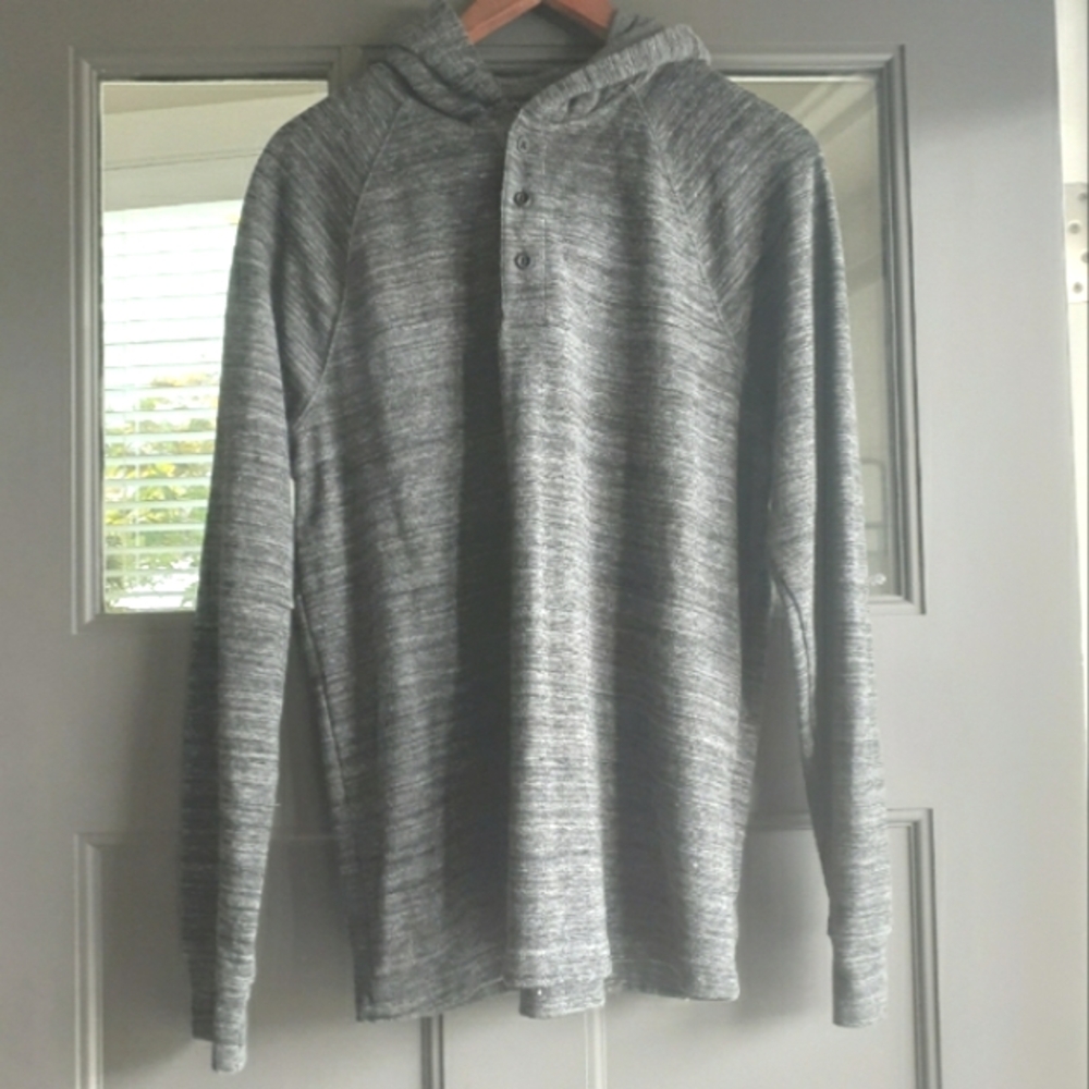 Marc Anthony Dark Gray Hooded Thermal Henley Shirt Slim Fit Minimalist Normcore